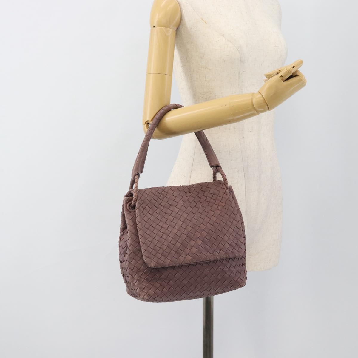 BOTTEGA VENETA INTRECCIATO Hand Bag Leather Purple Gold Auth mr2587A