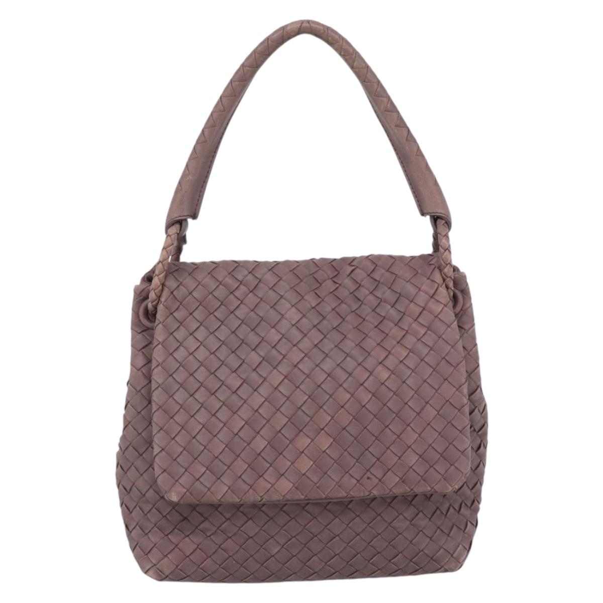 BOTTEGA VENETA INTRECCIATO Hand Bag Leather Purple Gold Auth mr2587A