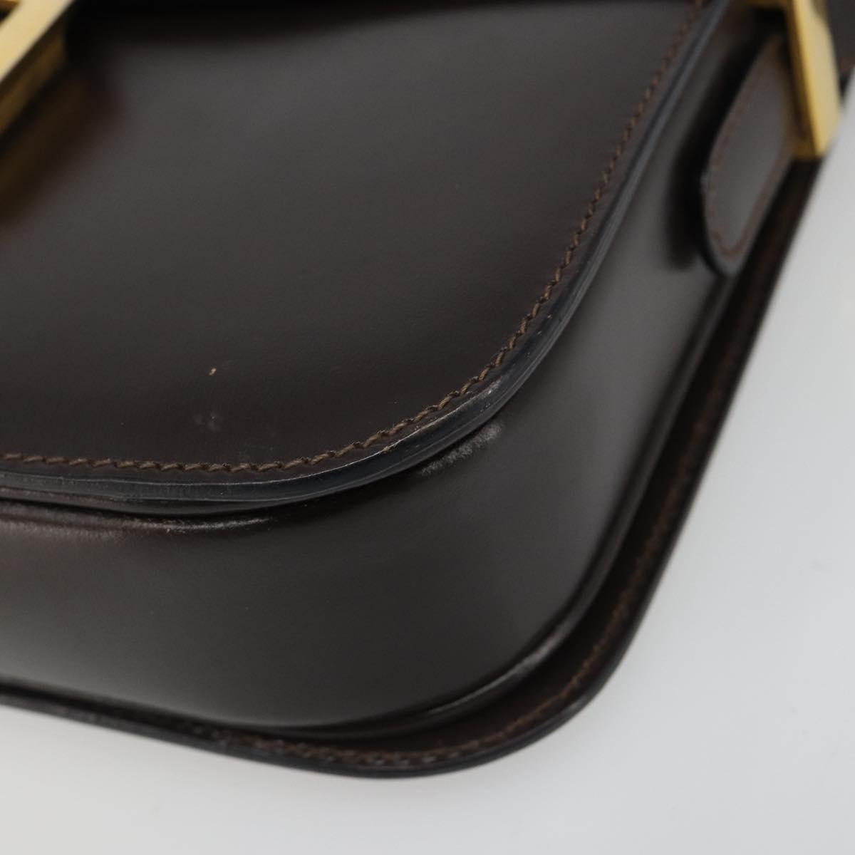 CELINE Shoulder Bag Leather Brown Gold Auth mr2589A