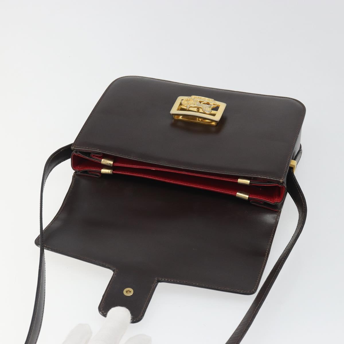 CELINE Shoulder Bag Leather Brown Gold Auth mr2589A