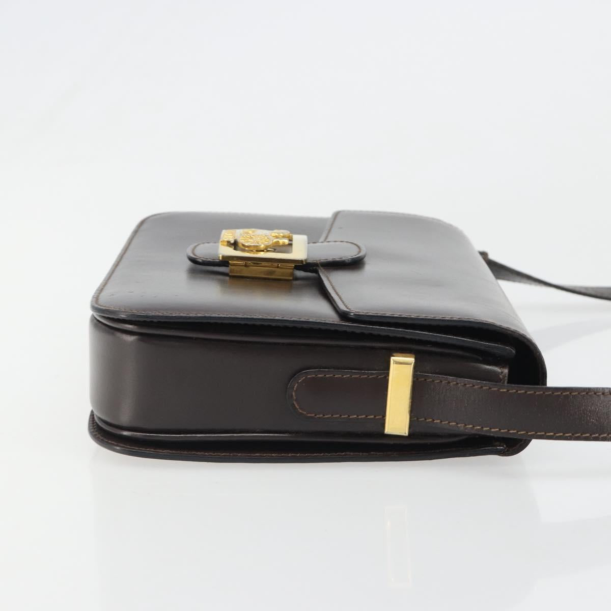 CELINE Shoulder Bag Leather Brown Gold Auth mr2589A