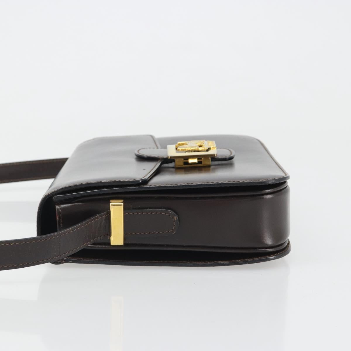 CELINE Shoulder Bag Leather Brown Gold Auth mr2589A