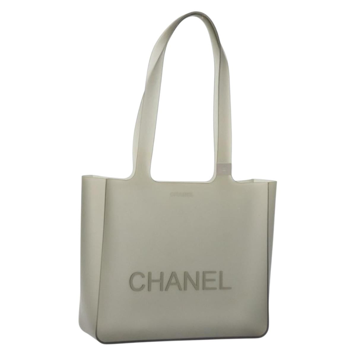 CHANEL Tote Bag Rubber Clear Silver CC Auth mr2590A