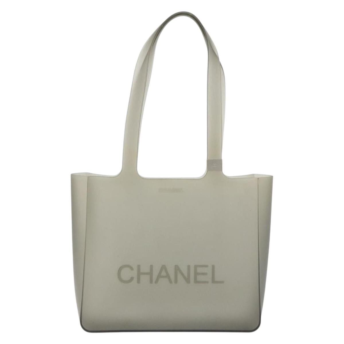 CHANEL Tote Bag Rubber Clear Silver CC Auth mr2590A