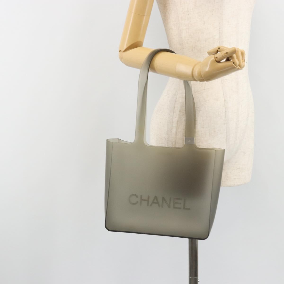 CHANEL Tote Bag Rubber Clear Silver CC Auth mr2590A