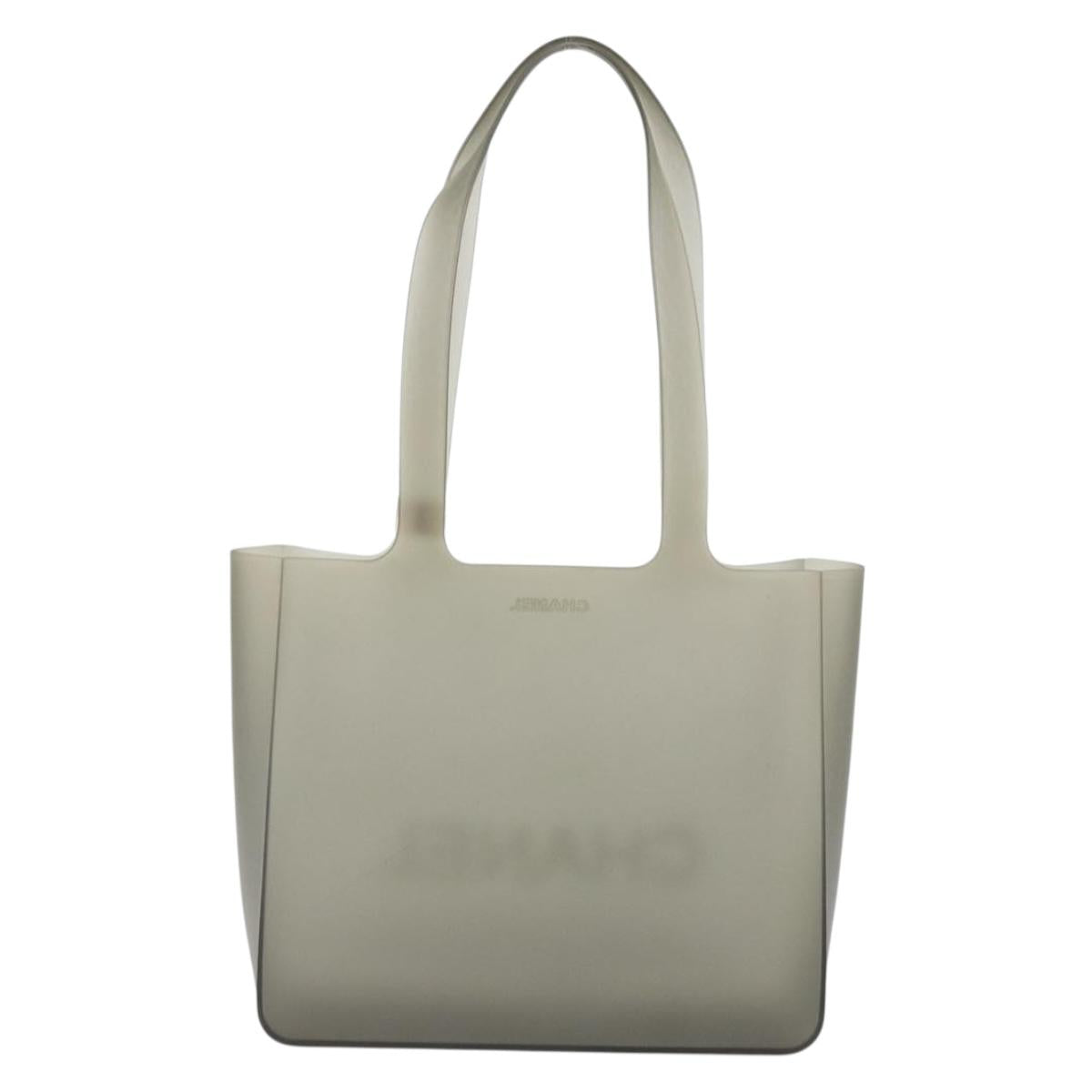 CHANEL Tote Bag Rubber Clear Silver CC Auth mr2590A