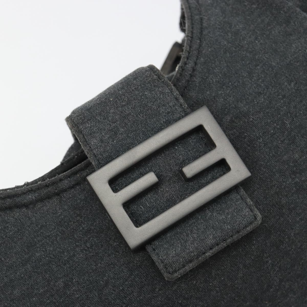 FENDI Mamma Baguette Hand Bag cotton Gray Silver Auth mr2591