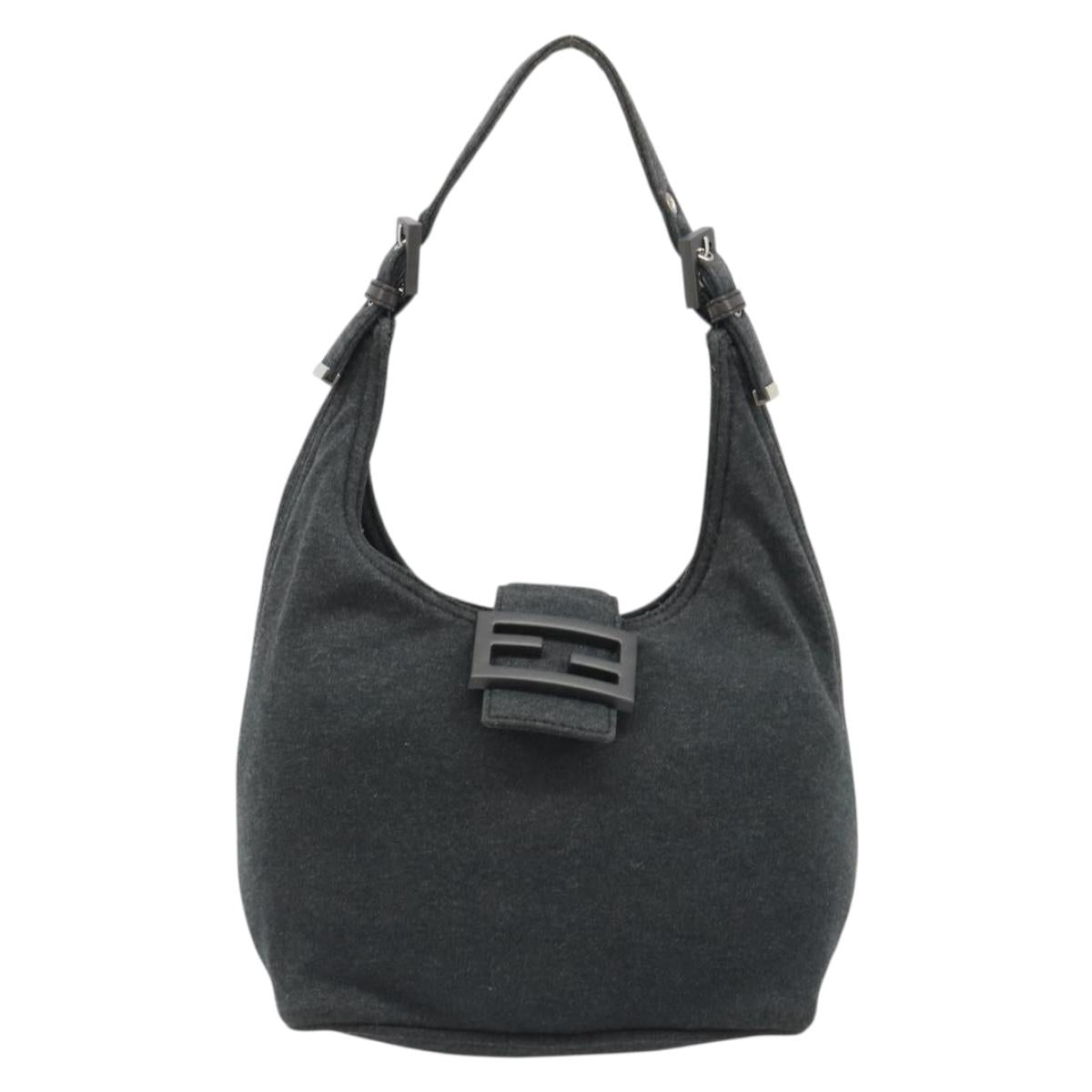 FENDI Mamma Baguette Hand Bag cotton Gray Silver Auth mr2591