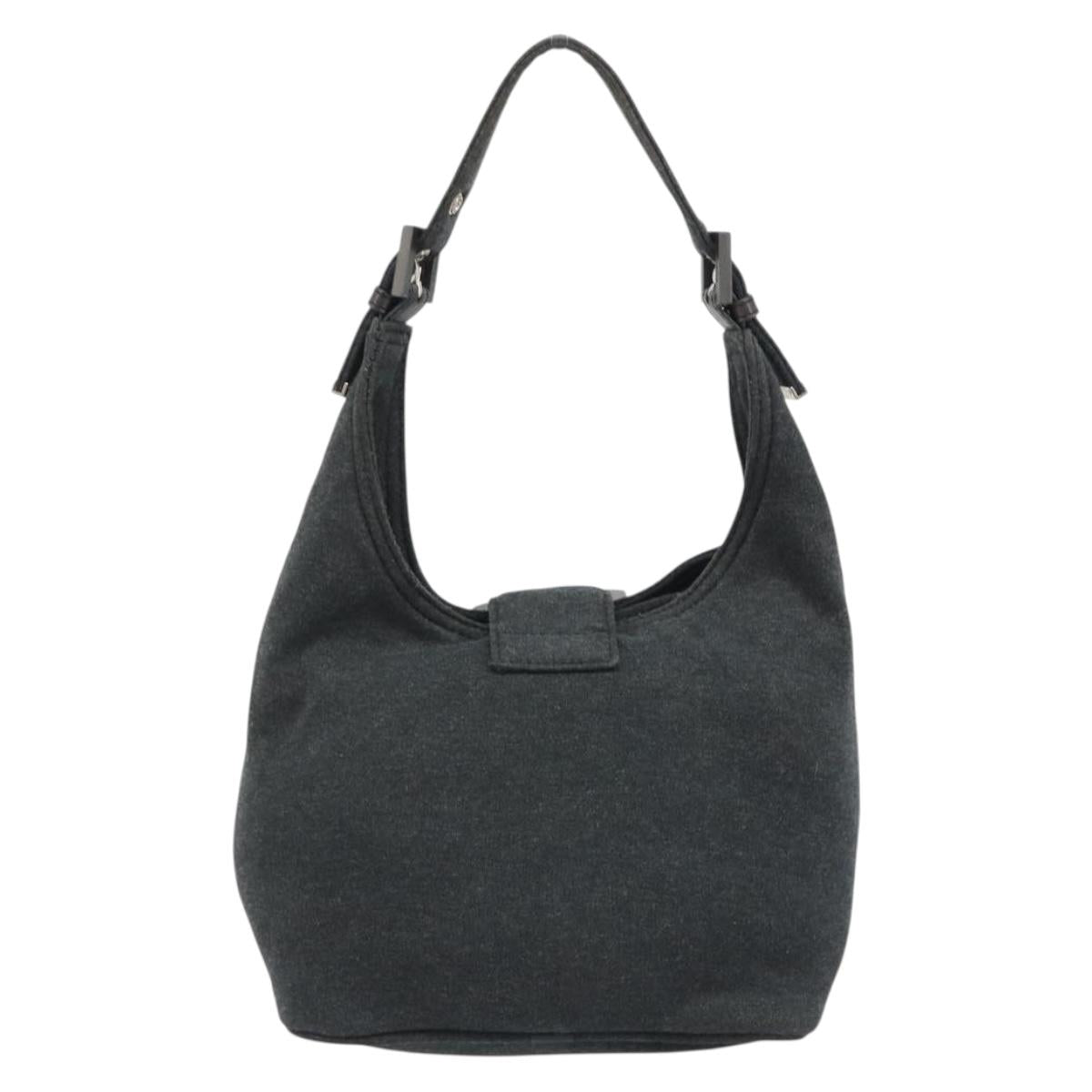 FENDI Mamma Baguette Hand Bag cotton Gray Silver Auth mr2591