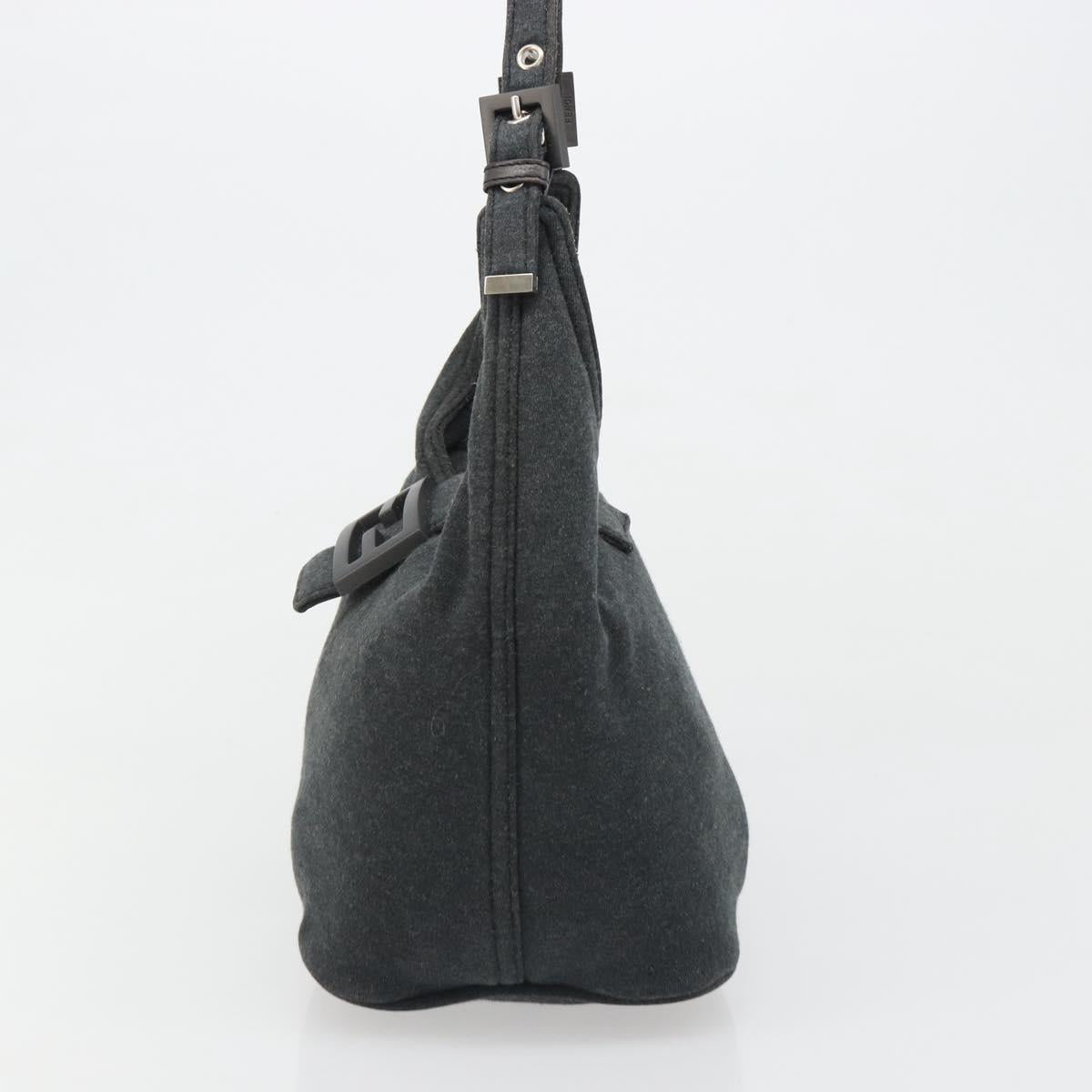 FENDI Mamma Baguette Hand Bag cotton Gray Silver Auth mr2591