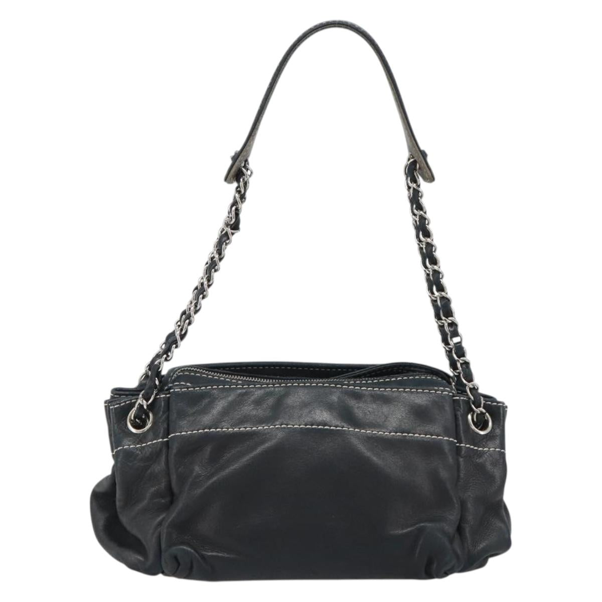 CHANEL Chain Shoulder Bag Lamb Skin Navy Silver CC Auth mr2596A