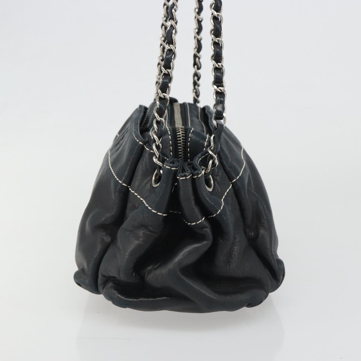 CHANEL Chain Shoulder Bag Lamb Skin Navy Silver CC Auth mr2596A