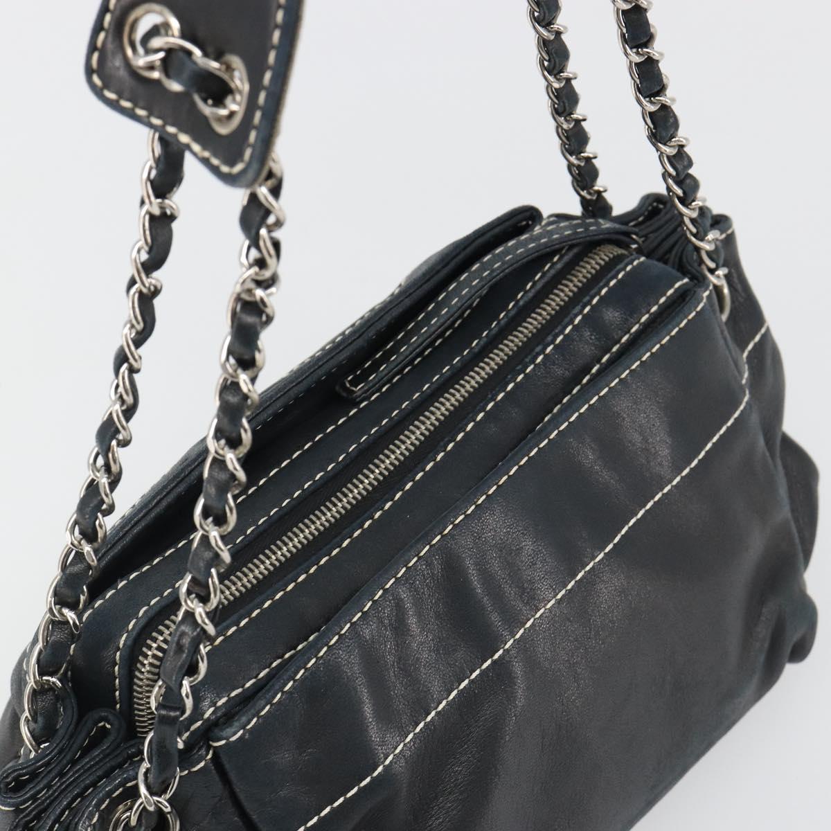 CHANEL Chain Shoulder Bag Lamb Skin Navy Silver CC Auth mr2596A