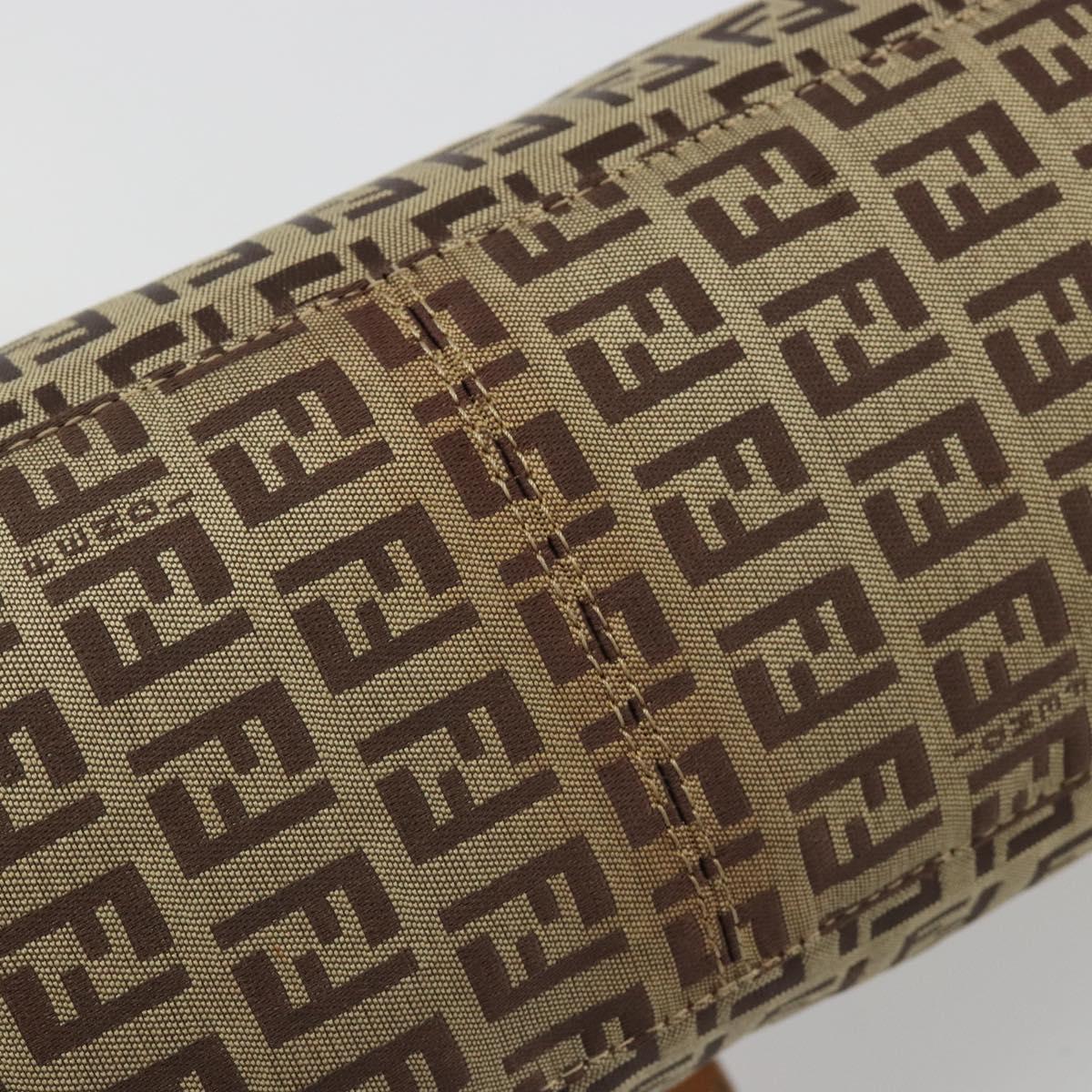 FENDI Zucchino Canvas Mamma Baguette Shoulder Bag Beige Silver Auth mr2597A