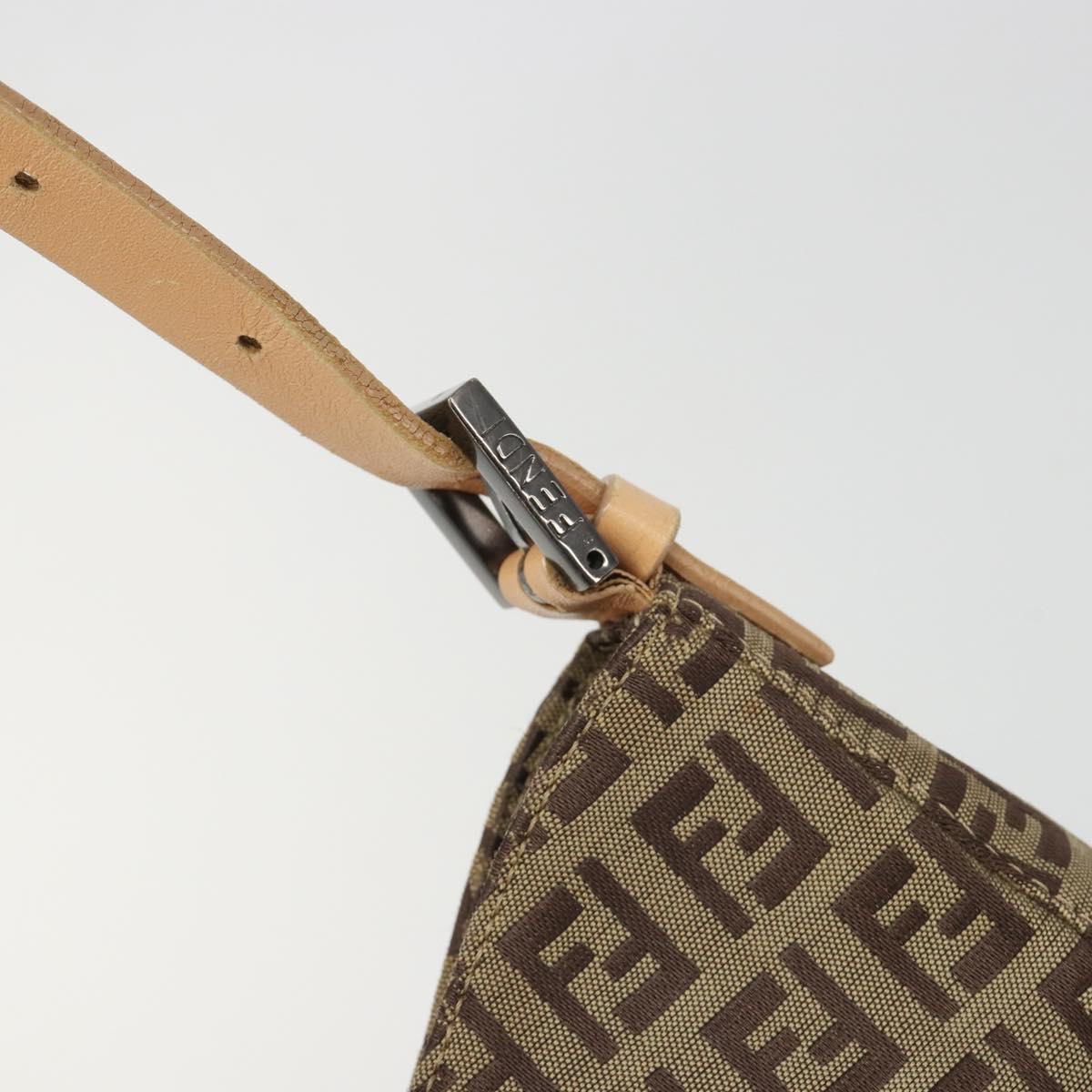 FENDI Zucchino Canvas Mamma Baguette Shoulder Bag Beige Silver Auth mr2597A