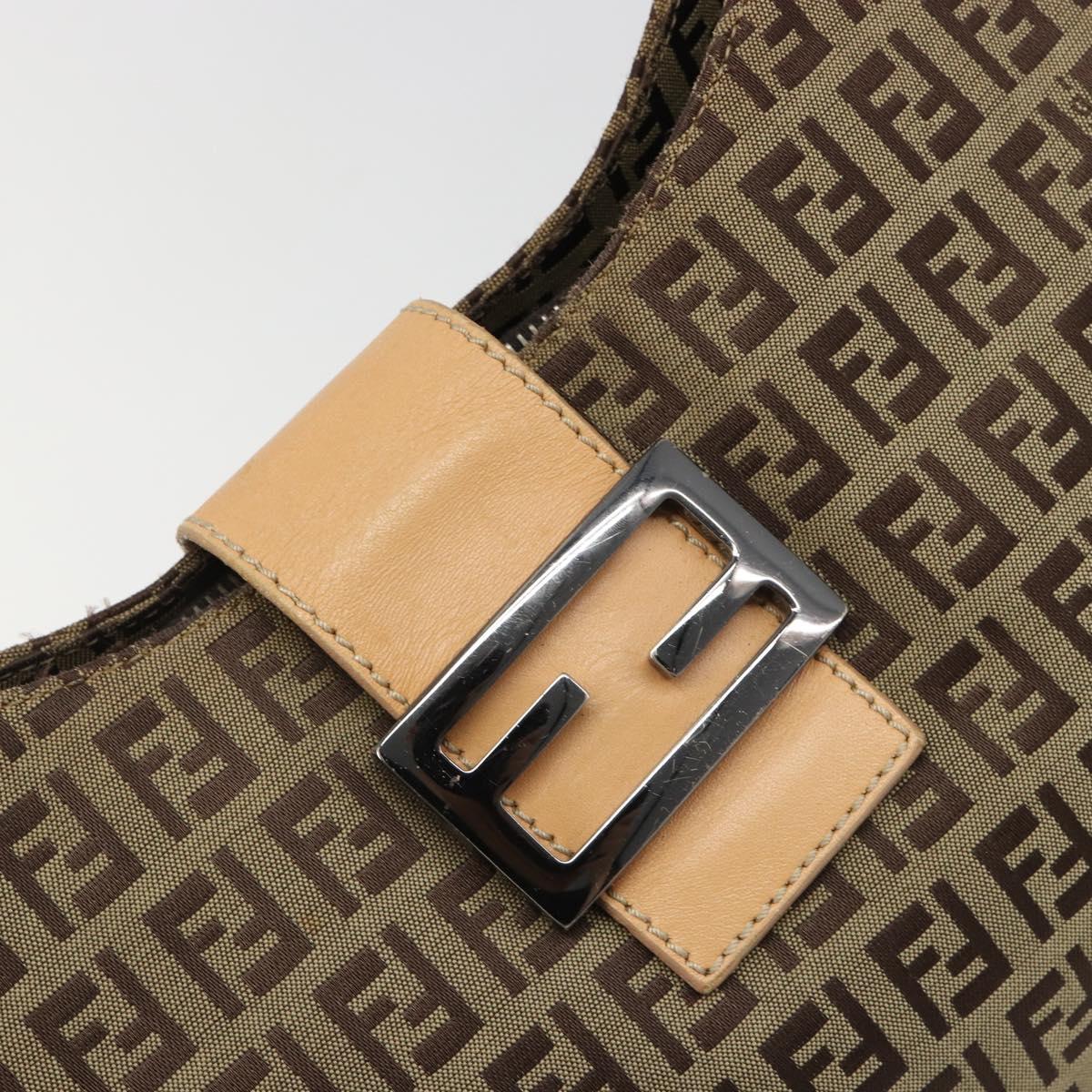 FENDI Zucchino Canvas Mamma Baguette Shoulder Bag Beige Silver Auth mr2597A