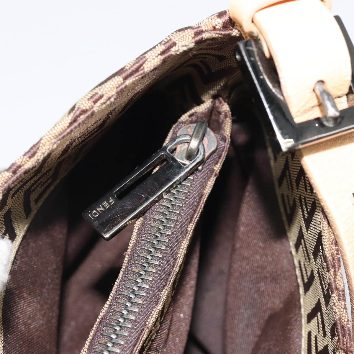 FENDI Zucchino Canvas Mamma Baguette Shoulder Bag Beige Silver Auth mr2597A