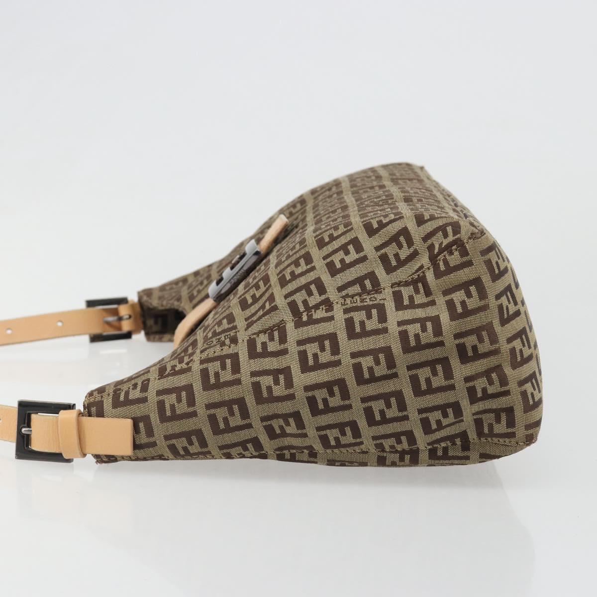 FENDI Zucchino Canvas Mamma Baguette Shoulder Bag Beige Silver Auth mr2597A