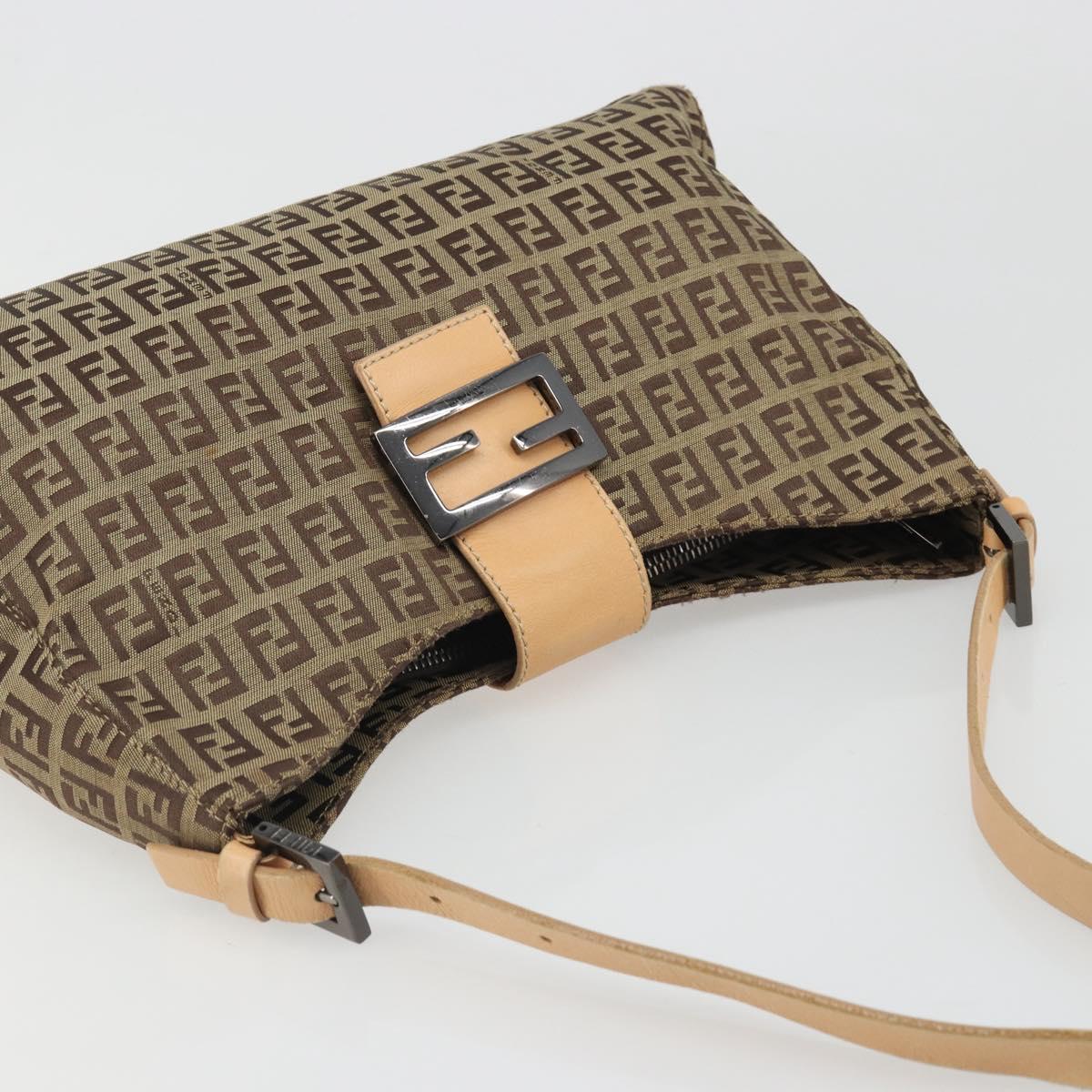FENDI Zucchino Canvas Mamma Baguette Shoulder Bag Beige Silver Auth mr2597A