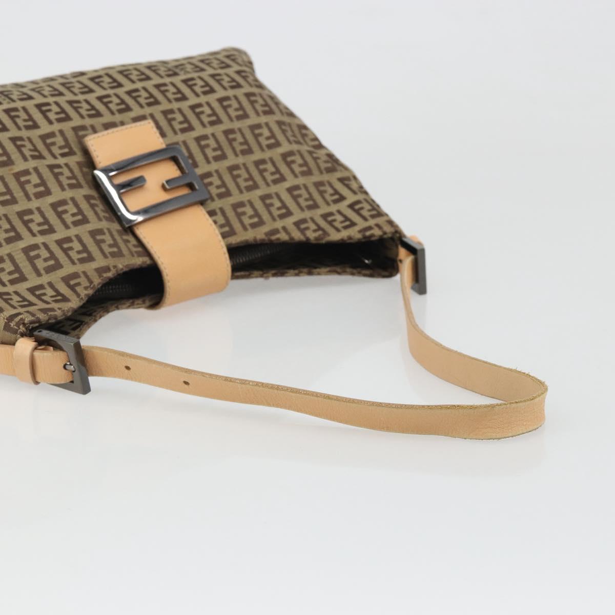 FENDI Zucchino Canvas Mamma Baguette Shoulder Bag Beige Silver Auth mr2597A