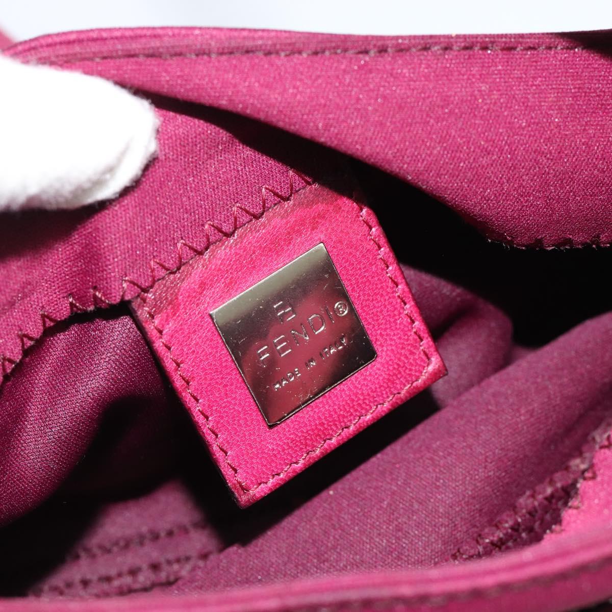 FENDI Mamma Baguette Shoulder Bag Cotton Wine Red Silver Auth mr2598