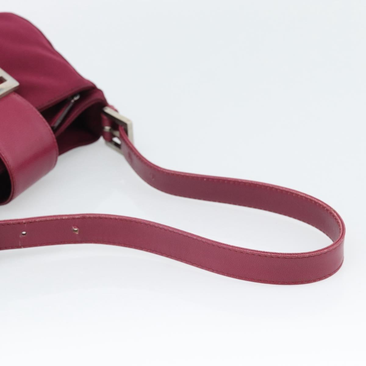 FENDI Mamma Baguette Shoulder Bag Cotton Wine Red Silver Auth mr2598