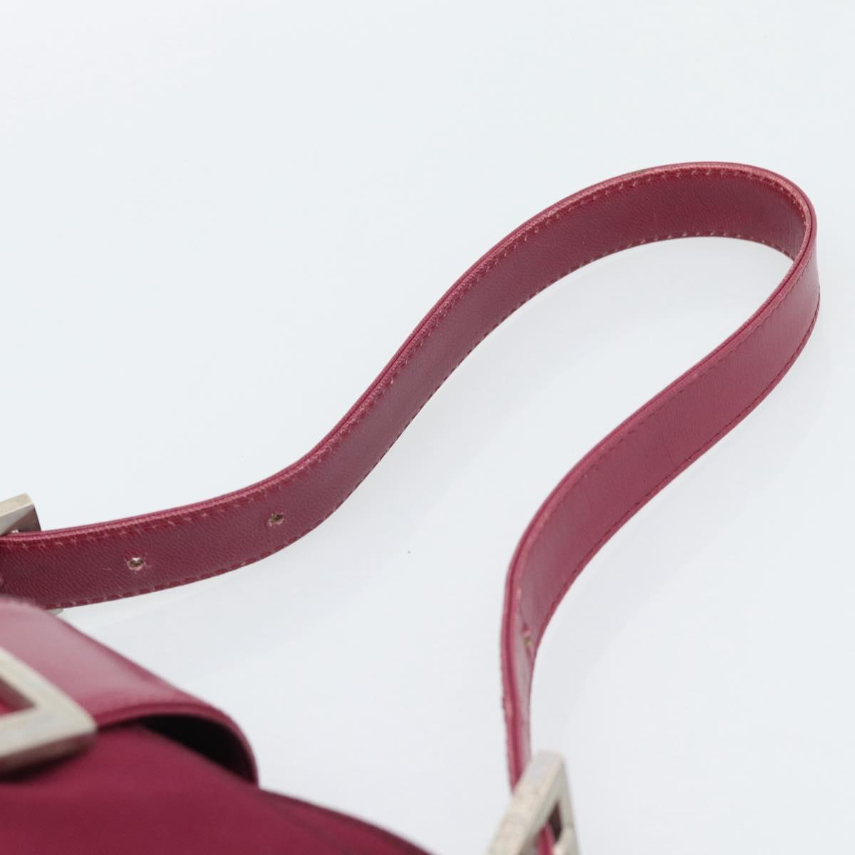 FENDI Mamma Baguette Shoulder Bag Cotton Wine Red Silver Auth mr2598