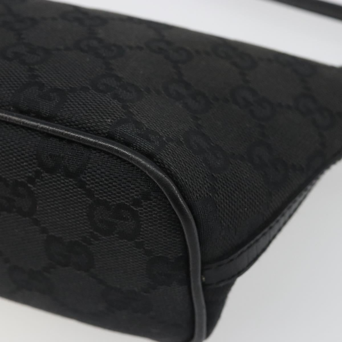 GUCCI GG Canvas Hand Pouch Black Silver 07198 Auth mr2600A