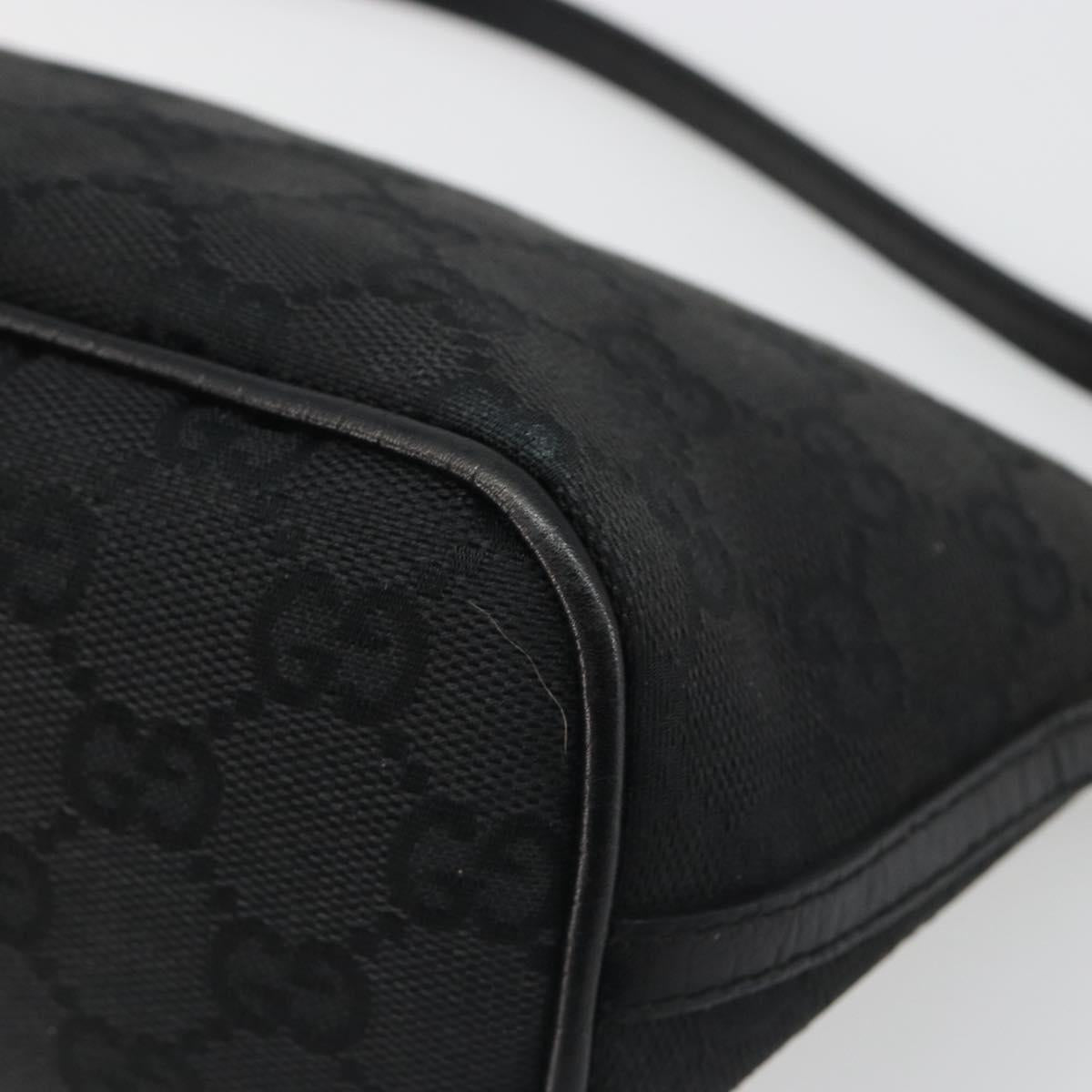 GUCCI GG Canvas Hand Pouch Black Silver 07198 Auth mr2600A