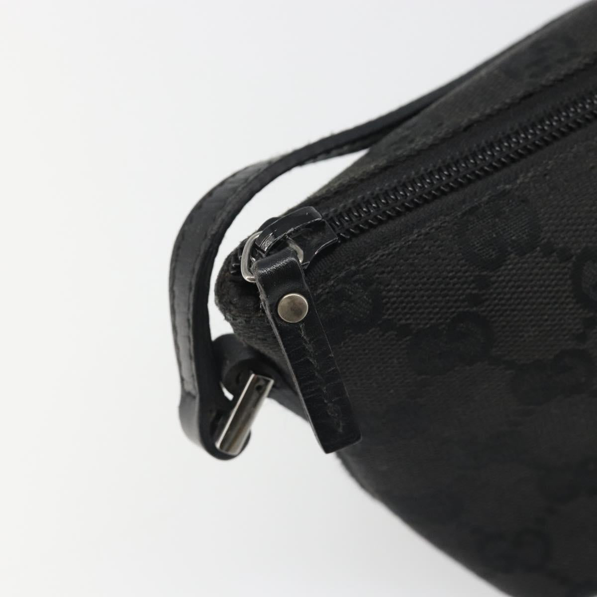 GUCCI GG Canvas Hand Pouch Black Silver 07198 Auth mr2600A