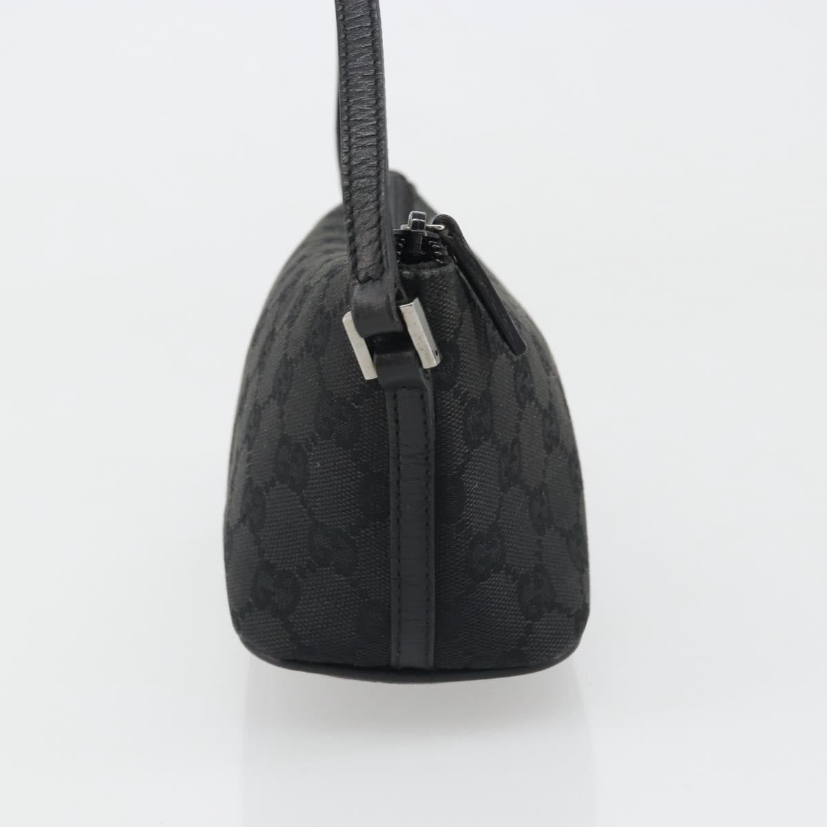 GUCCI GG Canvas Hand Pouch Black Silver 07198 Auth mr2600A