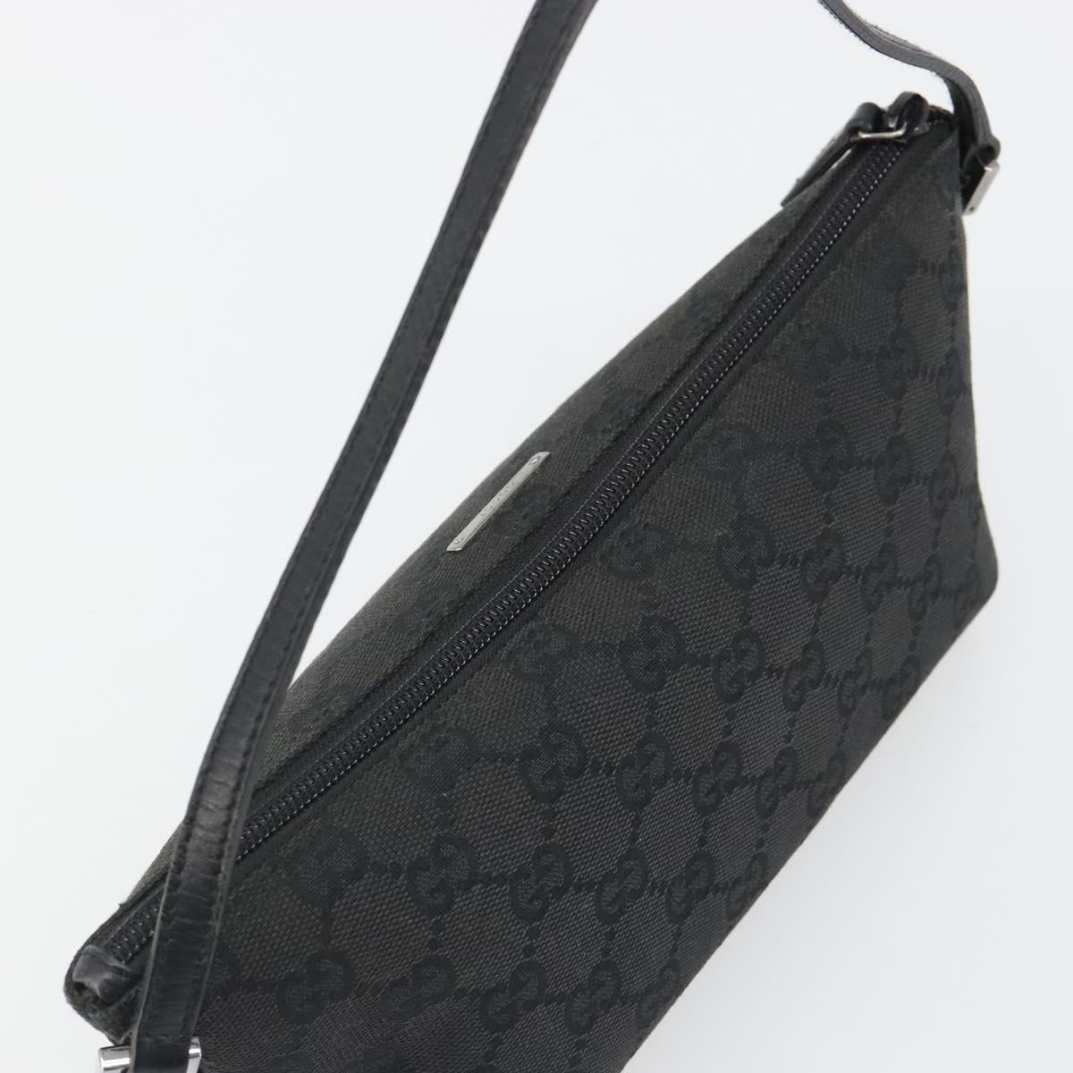 GUCCI GG Canvas Hand Pouch Black Silver 07198 Auth mr2600A
