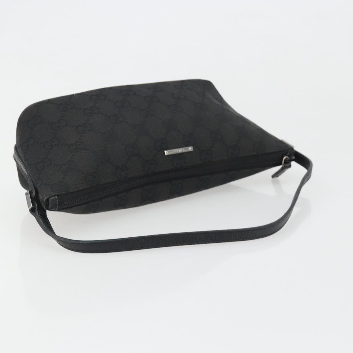 GUCCI GG Canvas Hand Pouch Black Silver 07198 Auth mr2600A