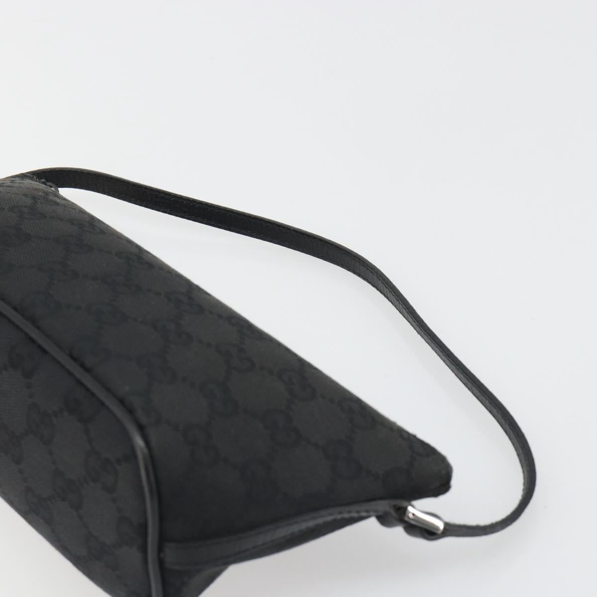GUCCI GG Canvas Hand Pouch Black Silver 07198 Auth mr2600A