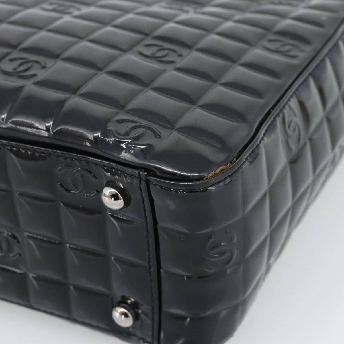 CHANEL Hand Bag Patent Leather Black Silver CC Auth mr2603A