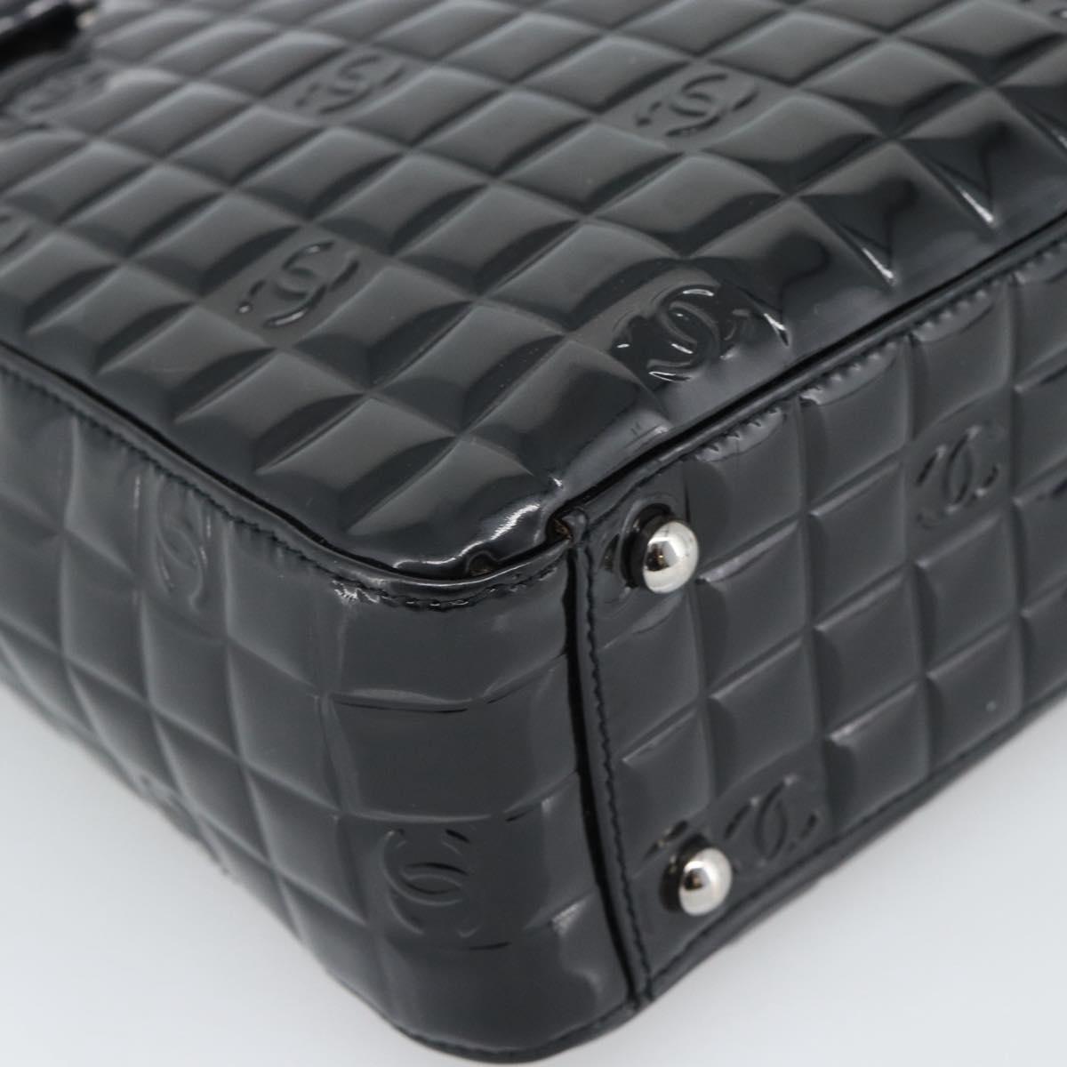 CHANEL Hand Bag Patent Leather Black Silver CC Auth mr2603A