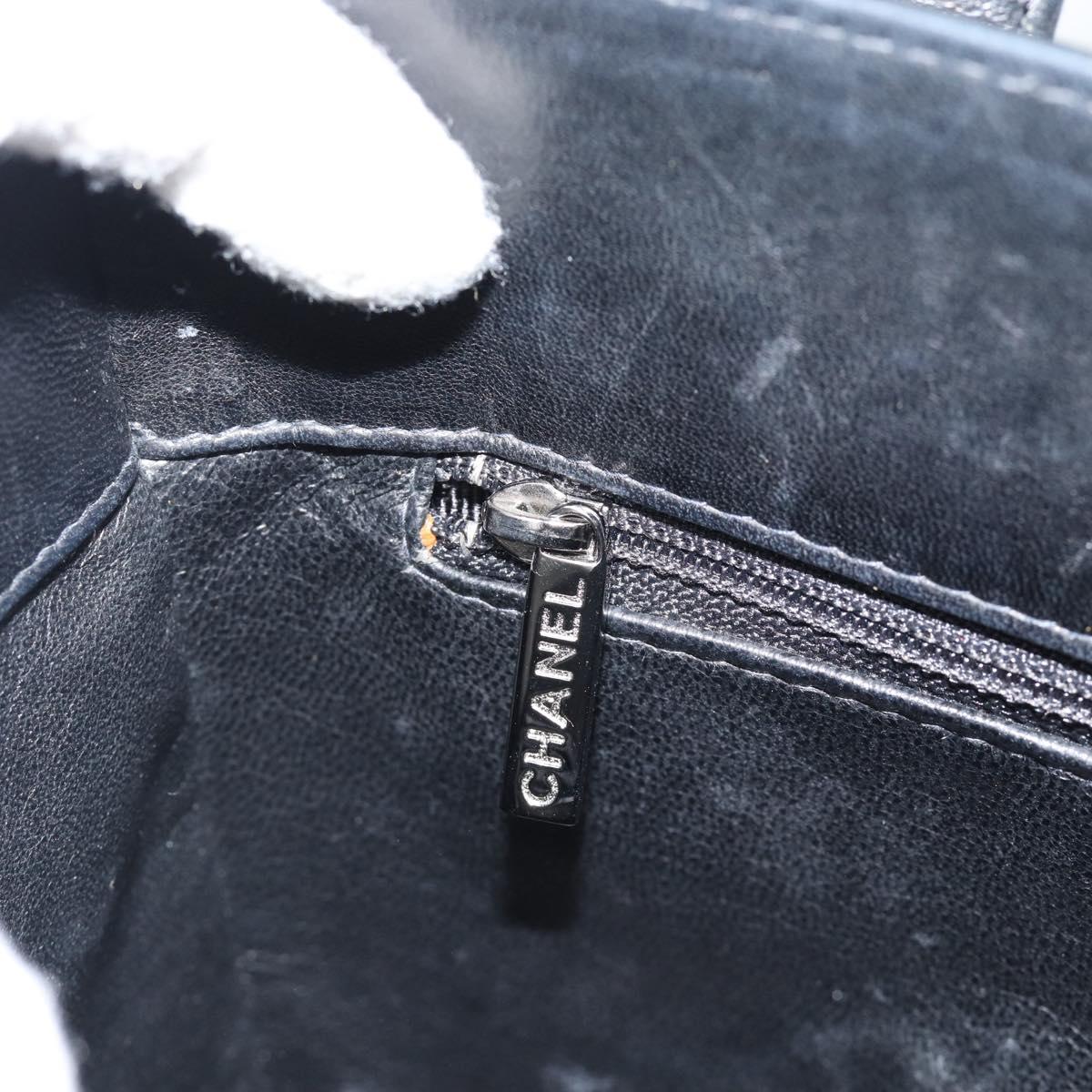 CHANEL Hand Bag Patent Leather Black Silver CC Auth mr2603A