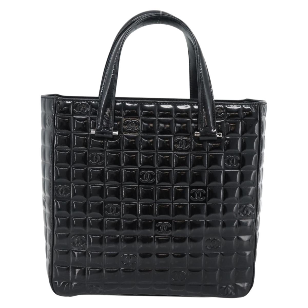 CHANEL Hand Bag Patent Leather Black Silver CC Auth mr2603A