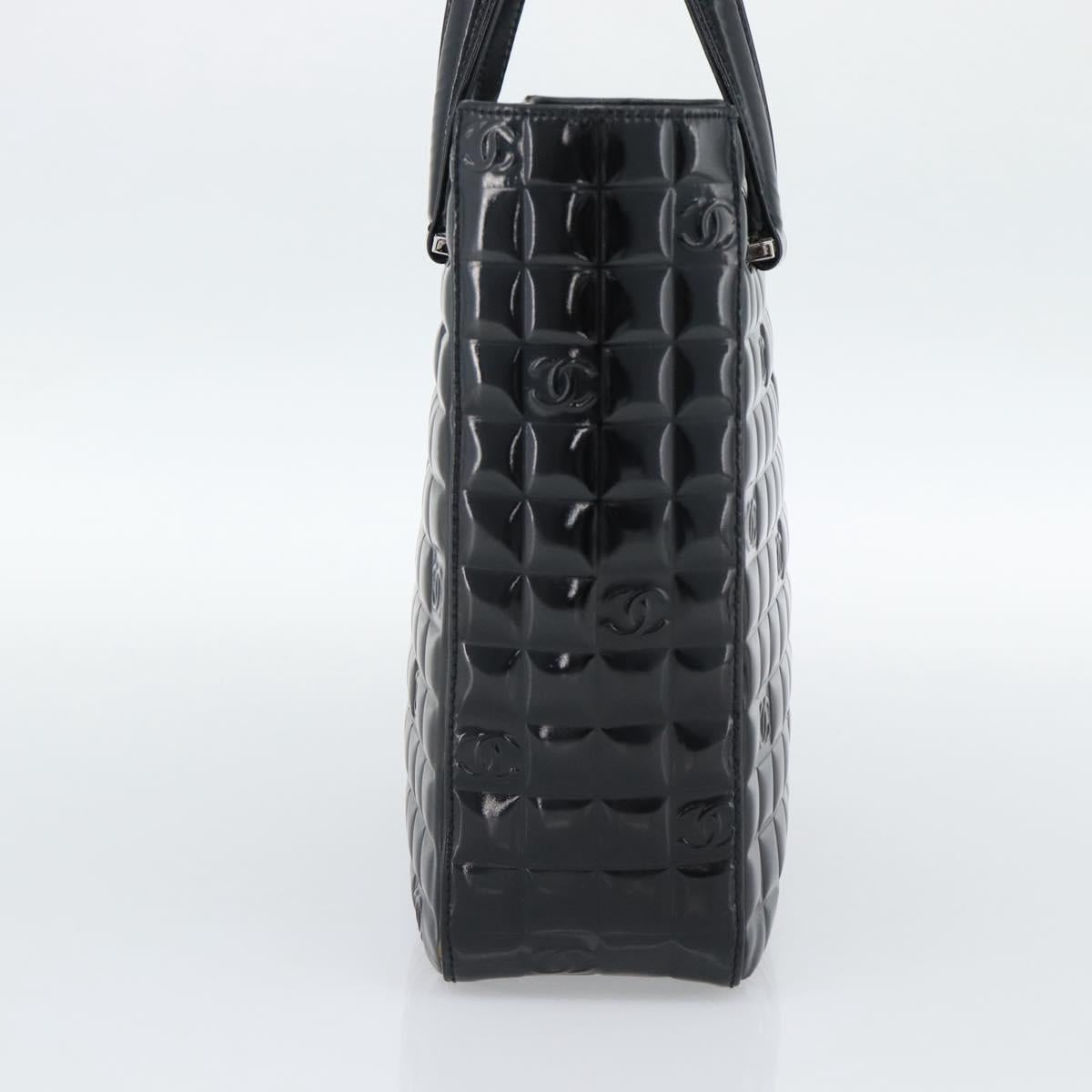 CHANEL Hand Bag Patent Leather Black Silver CC Auth mr2603A