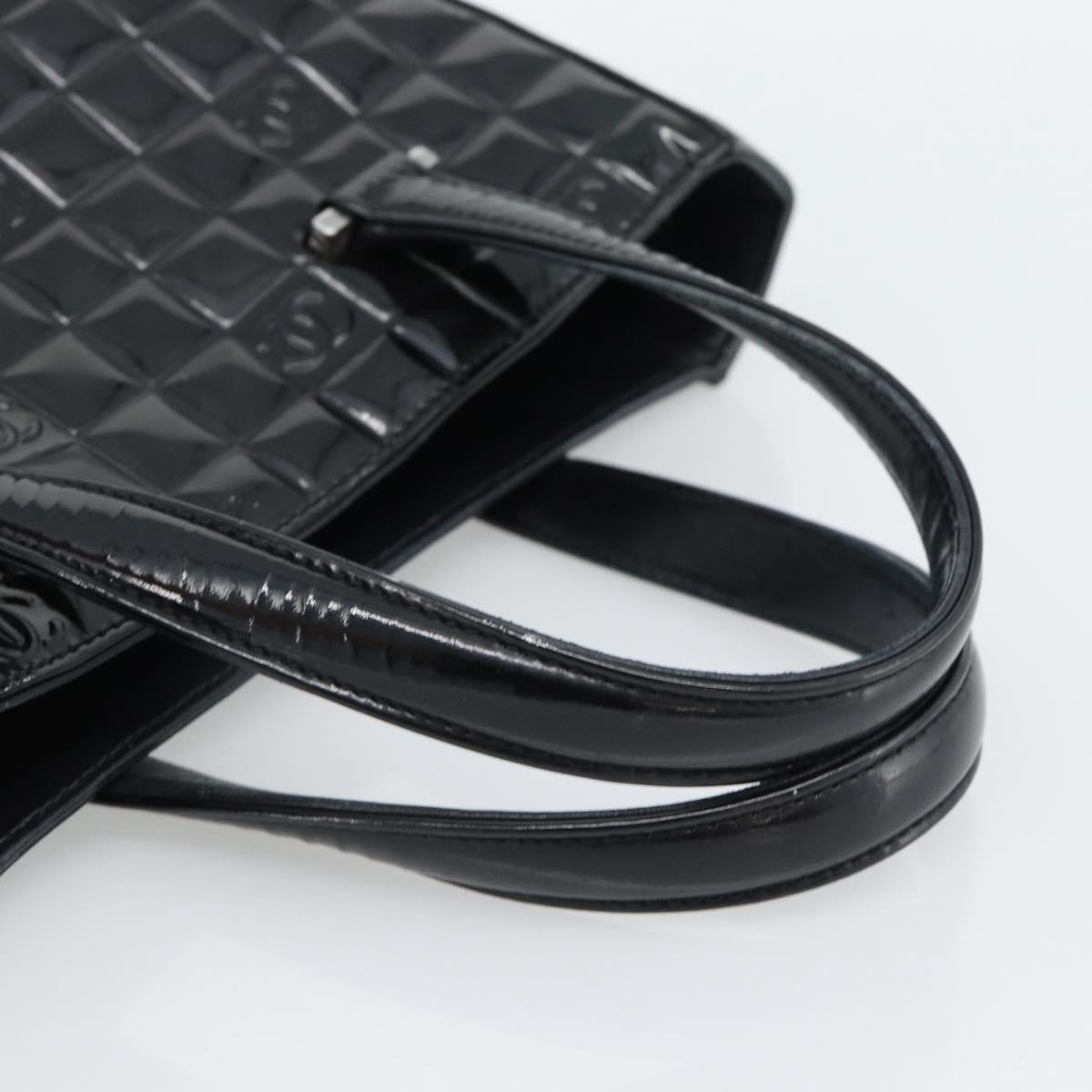 CHANEL Hand Bag Patent Leather Black Silver CC Auth mr2603A