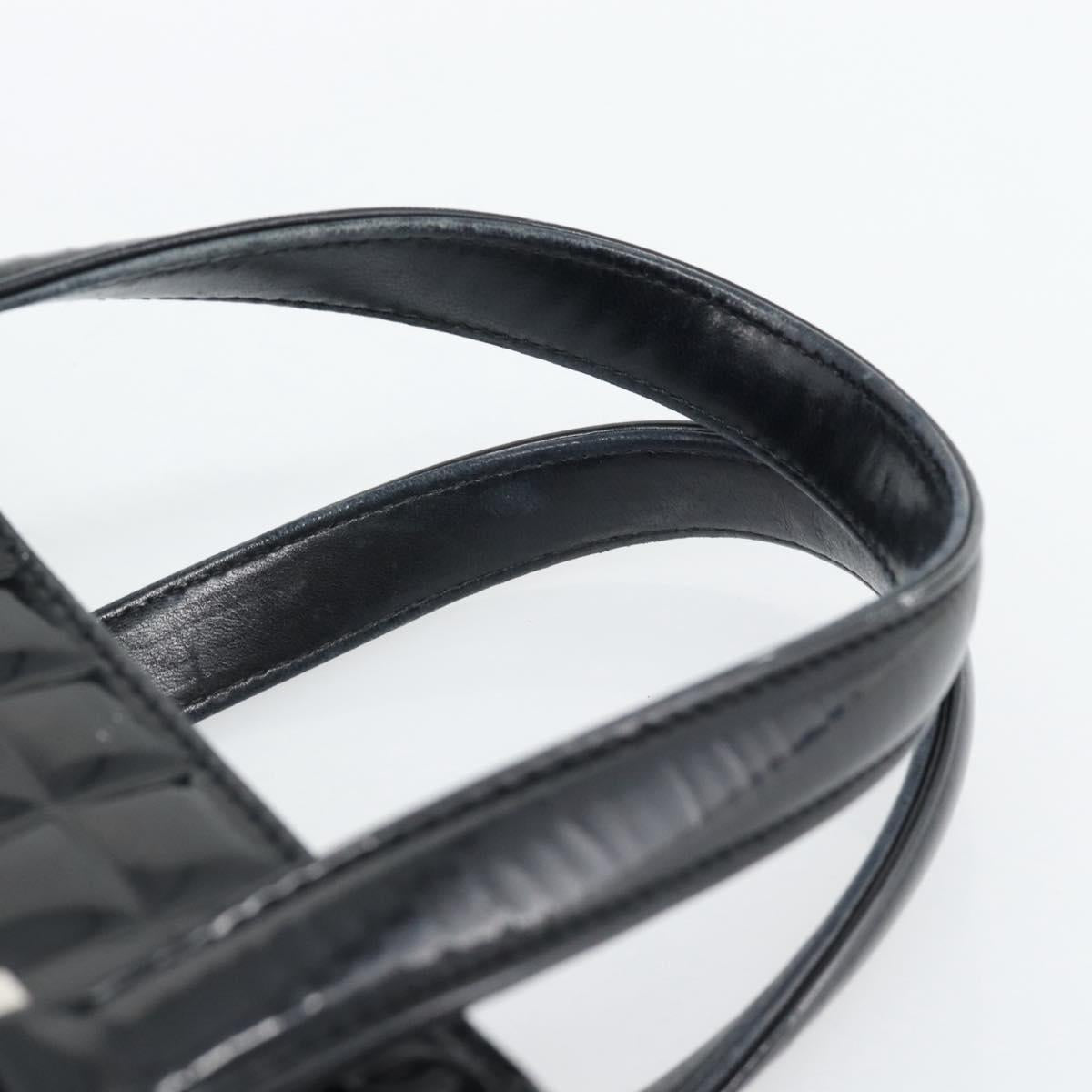 CHANEL Hand Bag Patent Leather Black Silver CC Auth mr2603A