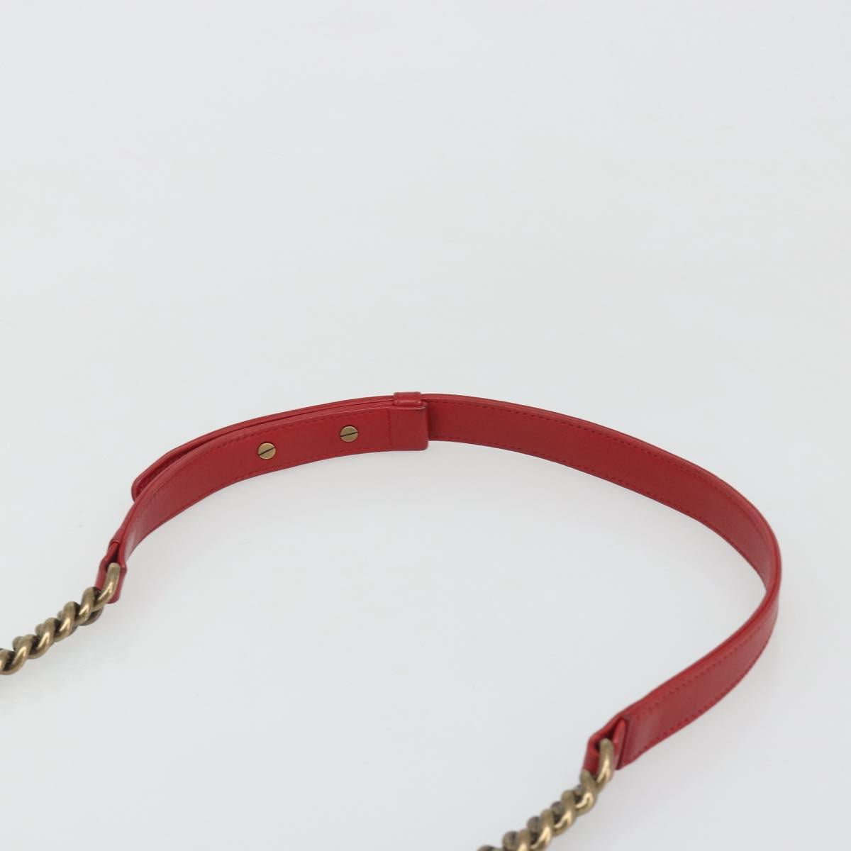 CHANEL Boy Chanel Chain Shoulder Bag Velor Red Gold CC Auth mr2605SAV