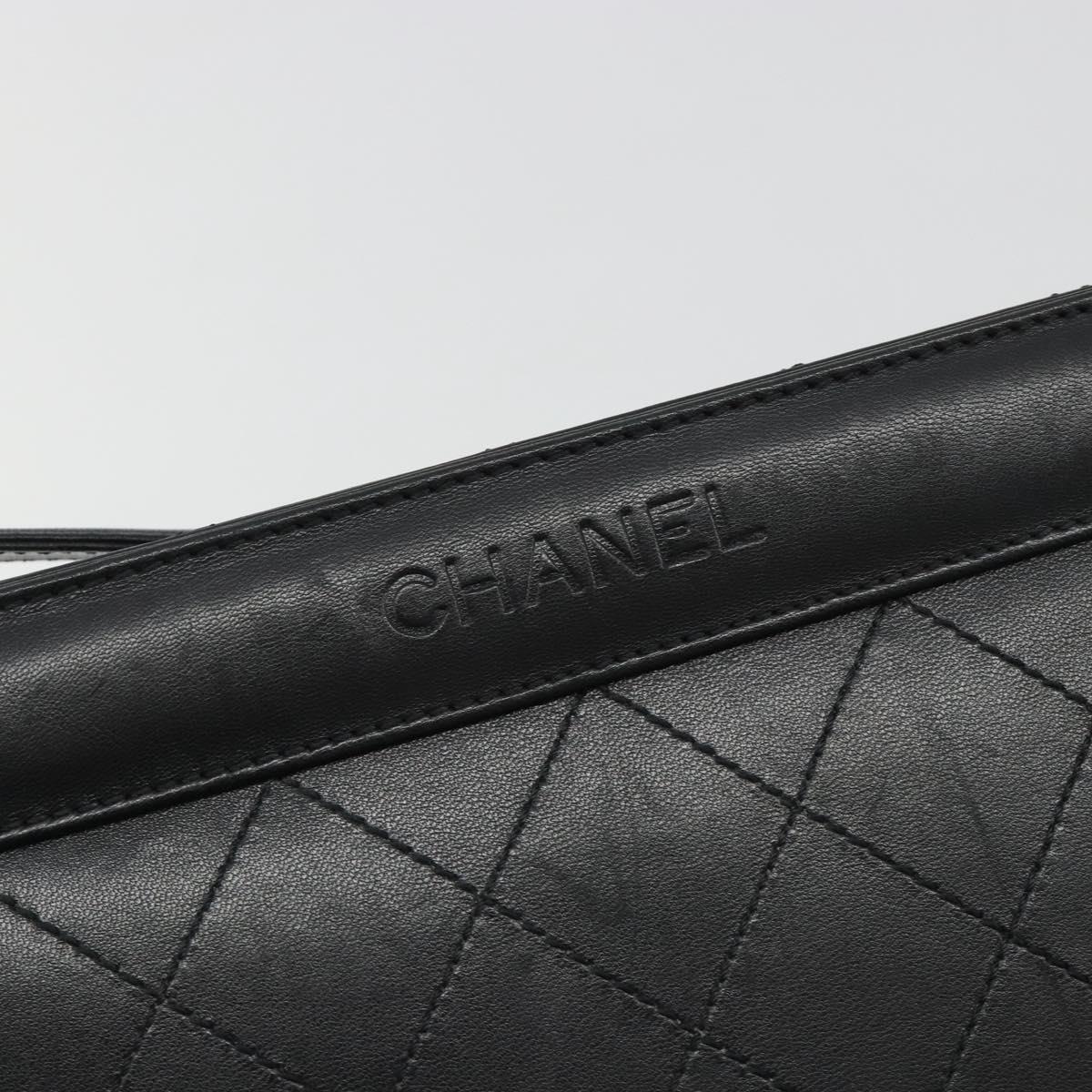 CHANEL Matelasse Shoulder Bag Leather Black Gold CC Auth mr2606V
