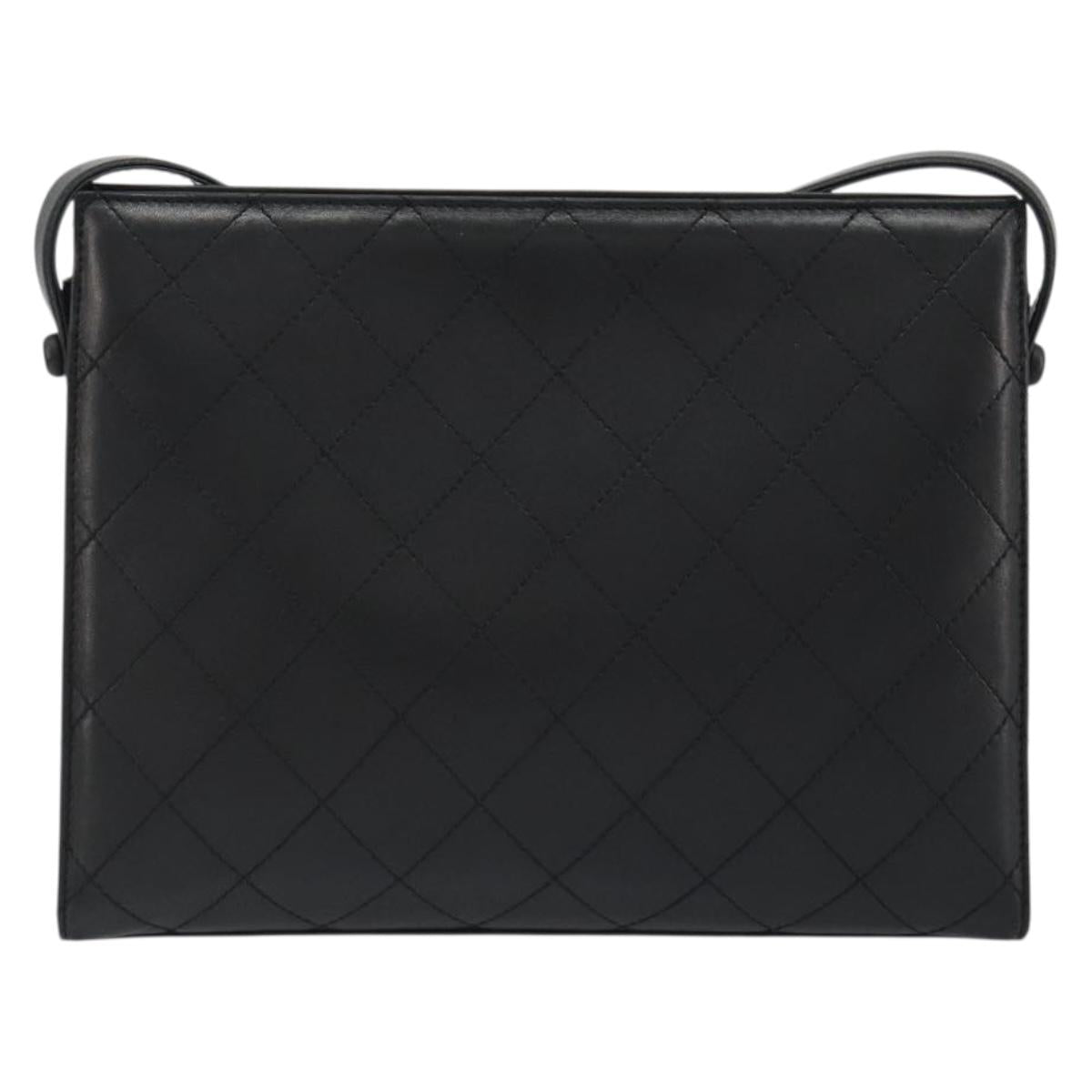 CHANEL Matelasse Shoulder Bag Leather Black Gold CC Auth mr2606V