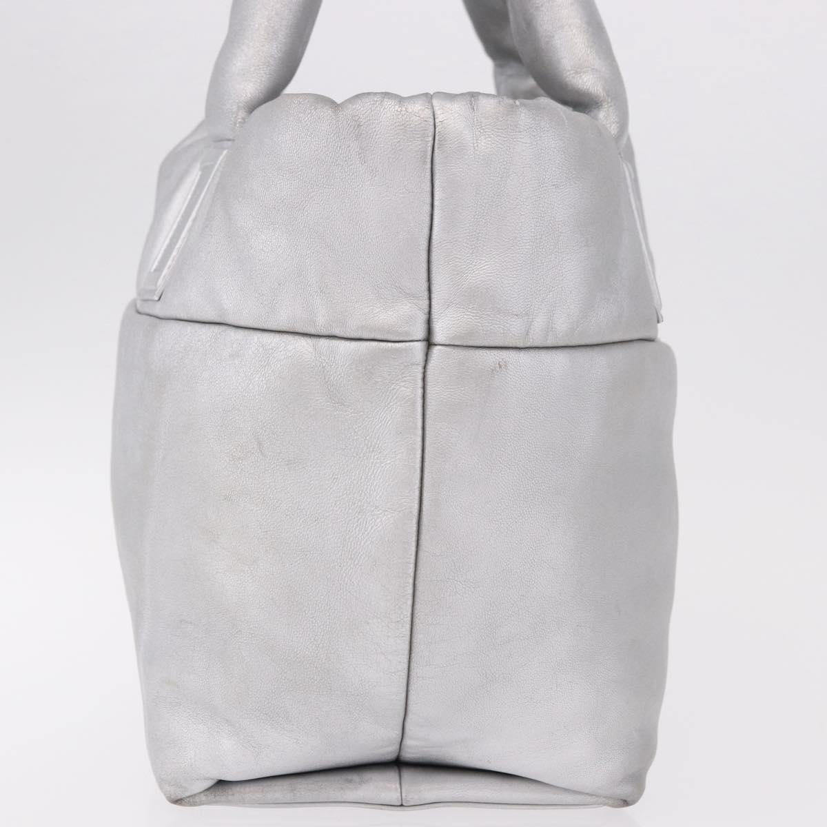 CHANEL Cococoon Tote Bag Leather Silver CC Auth mr2607