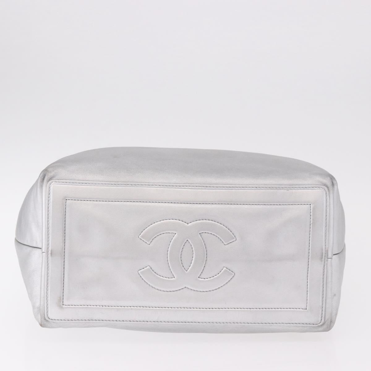 CHANEL Cococoon Tote Bag Leather Silver CC Auth mr2607
