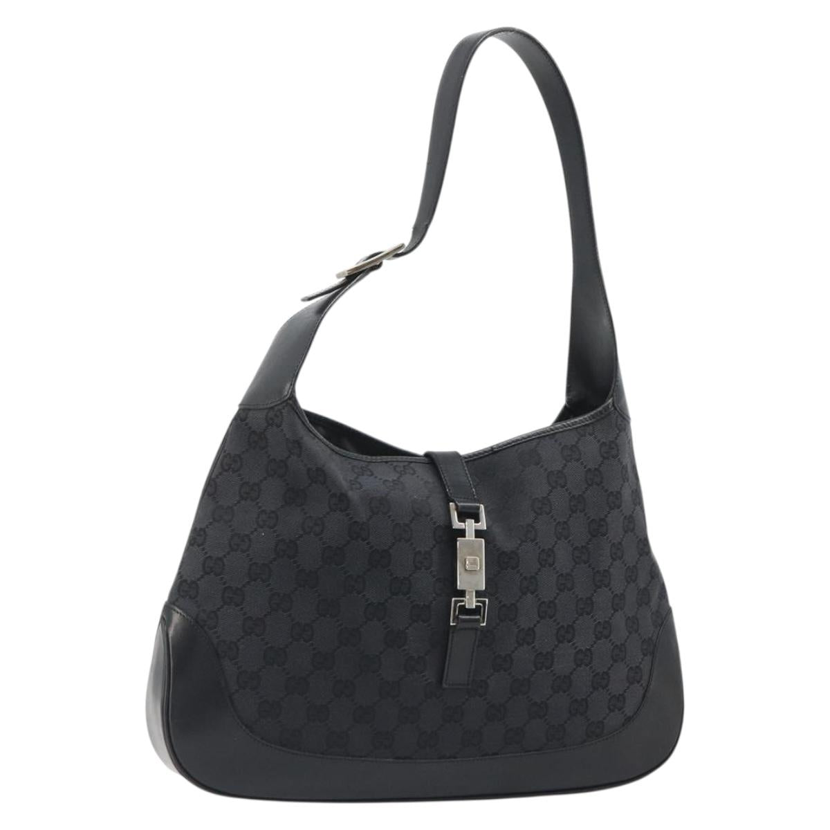 GUCCI GG Canvas Jackie Shoulder Bag Black Silver 001 3346 3444 Auth mr2609