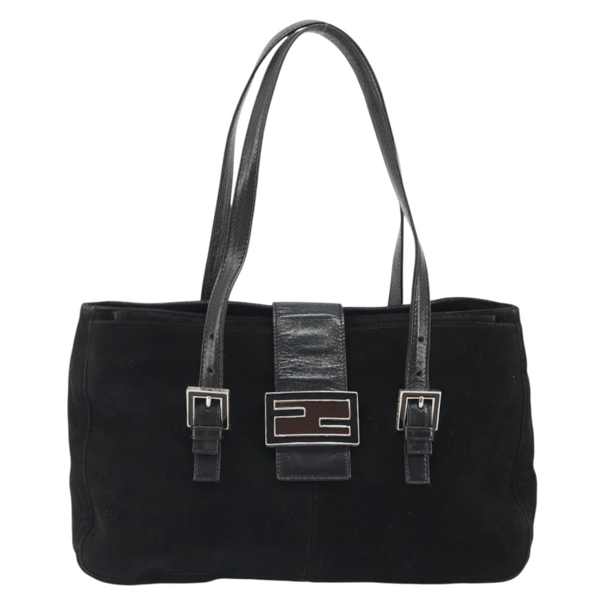 FENDI Hand Bag Suede Black Silver Auth mr2611A