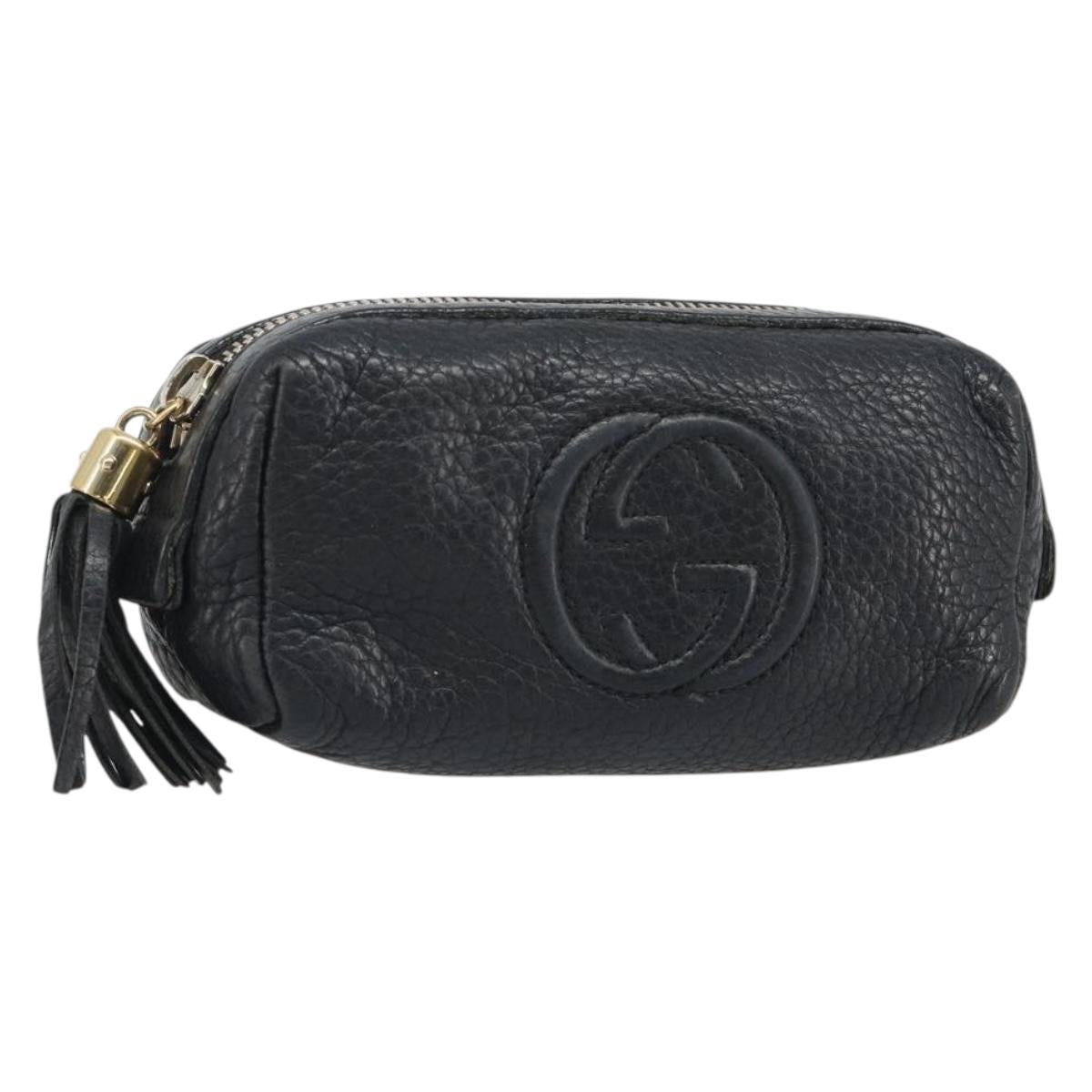 GUCCI Soho GG Pouch Leather Black Gold 308634 Auth mr2614
