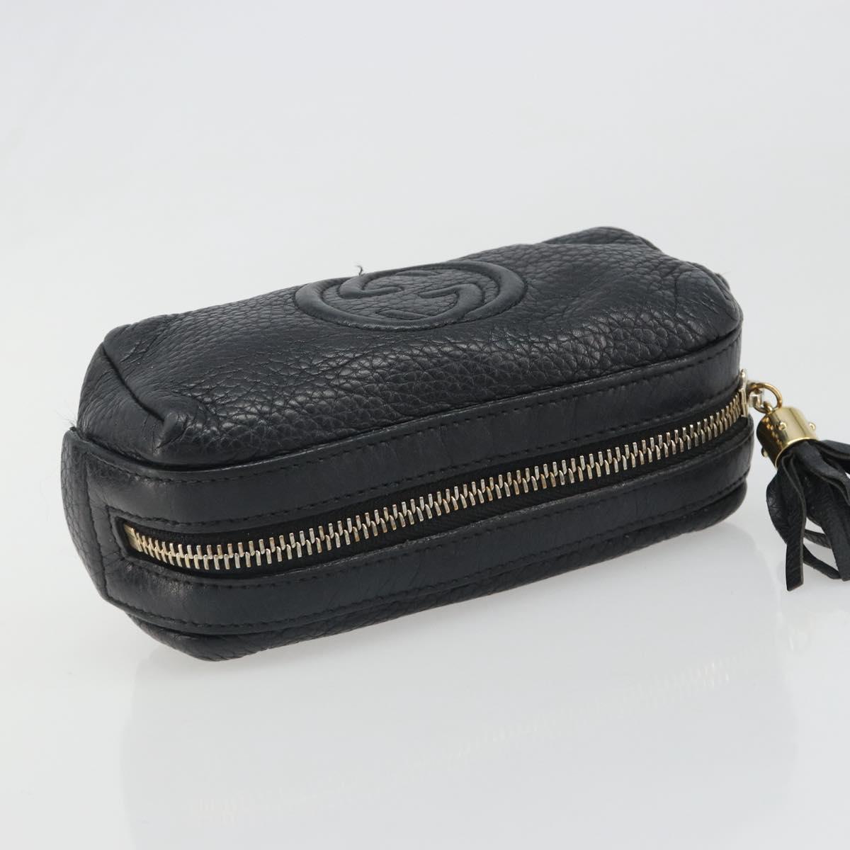 GUCCI Soho GG Pouch Leather Black Gold 308634 Auth mr2614